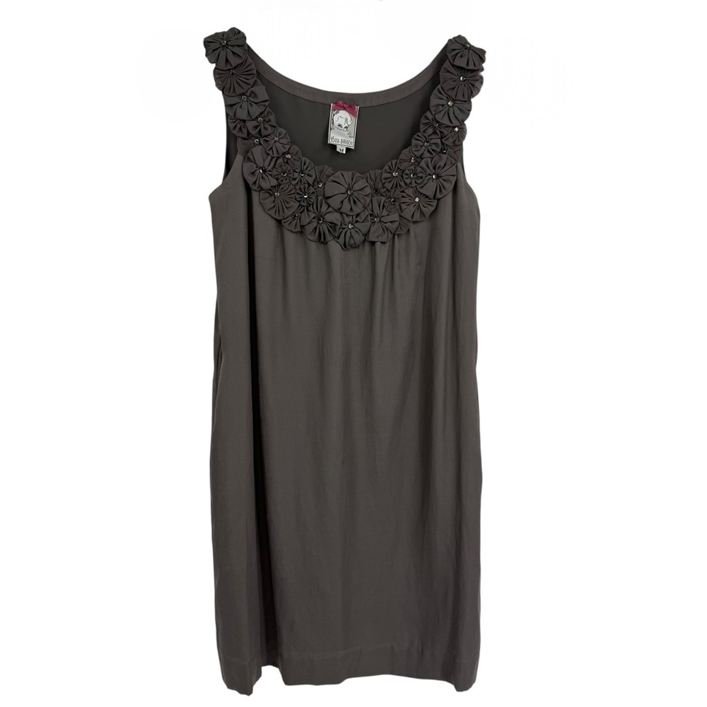 Yoana Baraschi Silk Blend Dress Sleeveless Rosettes Studs Pockets Gray Size M